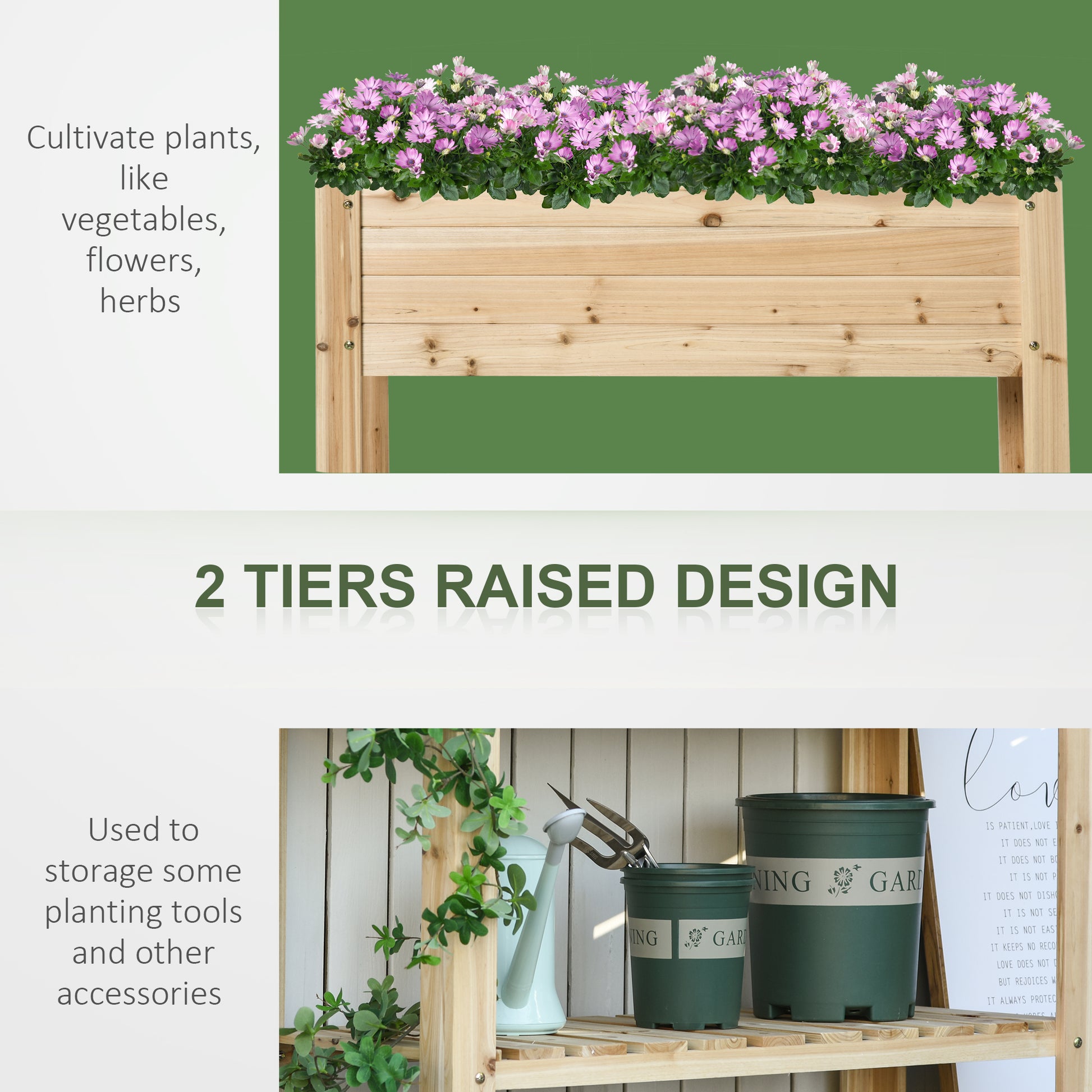 Outsunny Wooden Raised Plant Stand Outdoor Flower Bed Box with Clapboard 100 x 40 x 84cm