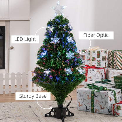 Homcom 3FT Prelit Artificial Christmas Tree Fiber Optic LED Light Holiday Home Xmas Decoration Tree with Foldable Feet