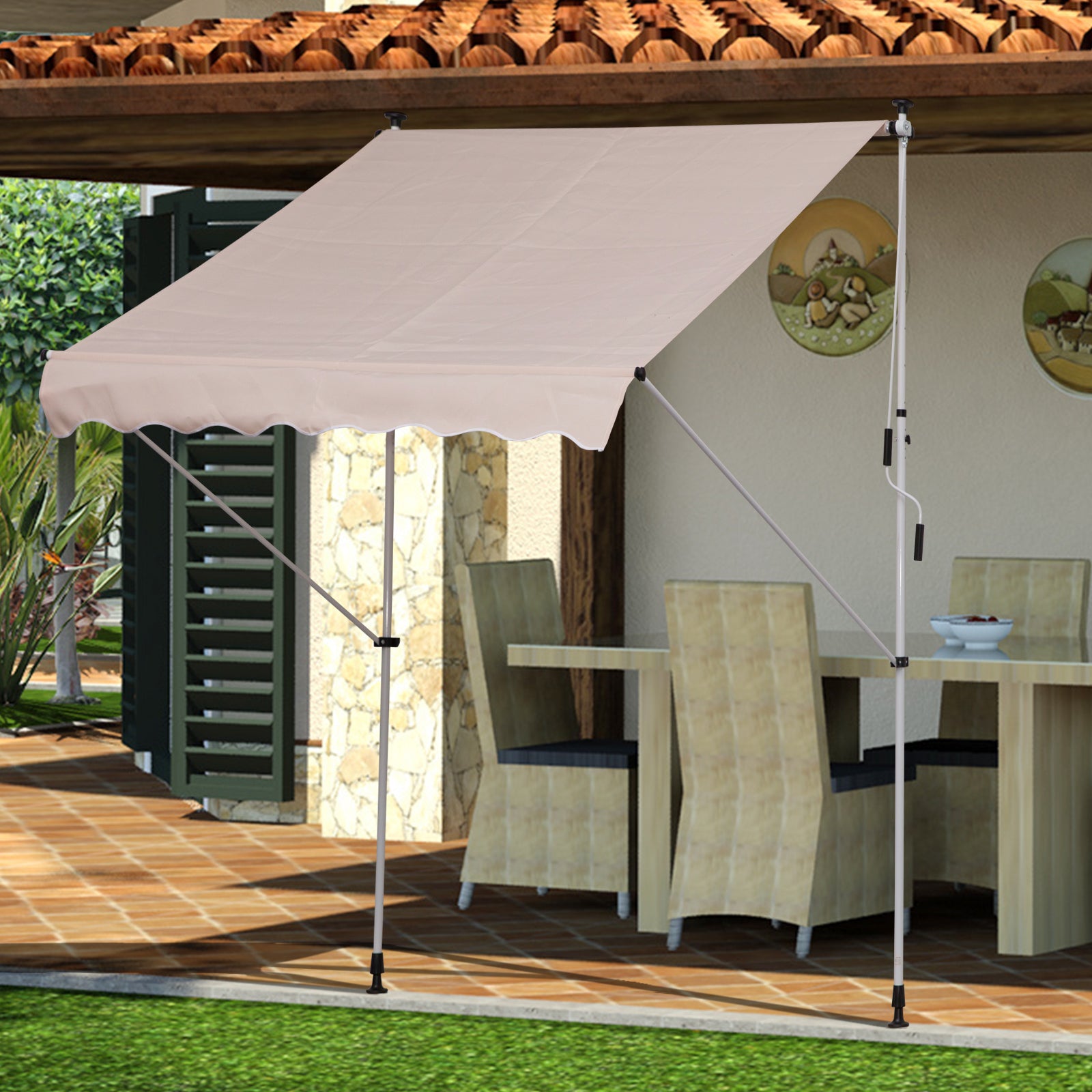 Outsunny 2x1.5m Adjustable Outdoor Aluminium Frame Awning Beige