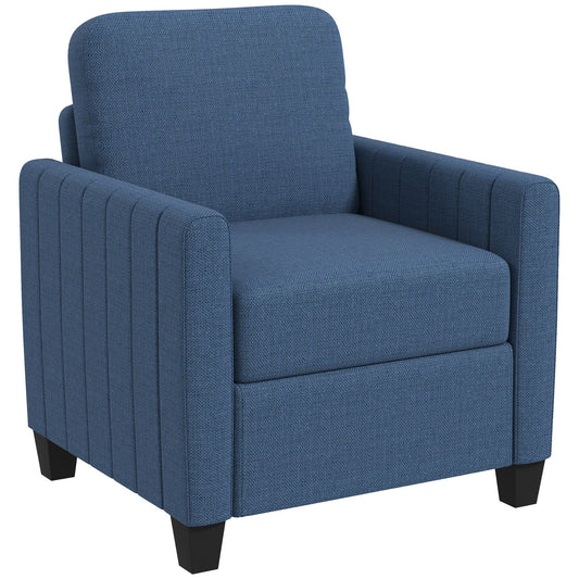 Armchair, Channel Tufted Modern Fabric Accent Chair, Comfy Upholstered Reading Lounge with Spring Cushion, Back Pillow, for Living Room, Bedroom, Office, Blue-0