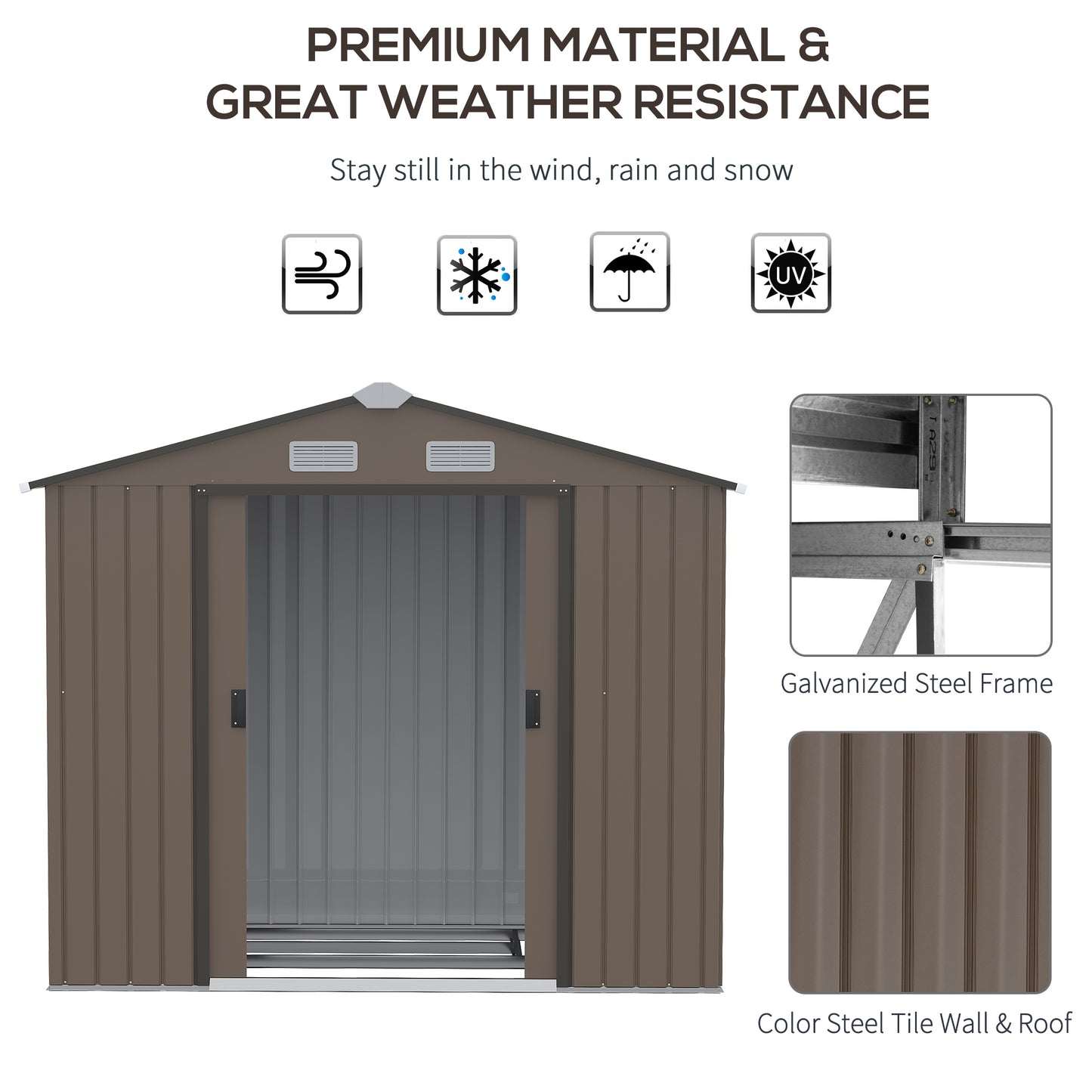 Galvanised 7 x 4' Double Door Reverse Apex Garden Shed Lockable Steel Brown by Steadfast