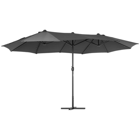 Outsunny 4.6M Sun Umbrella Canopy Double-sided Crank Sun Shade w/ Cross Base Grey