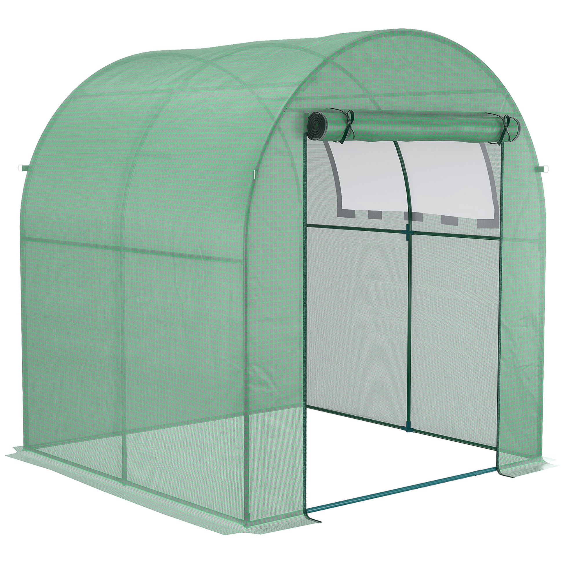 Outsunny Walk In Polytunnel Greenhouse Green House For Garden With Roll-Up Window And Door 1.8 X 1.8 X 2 M Green