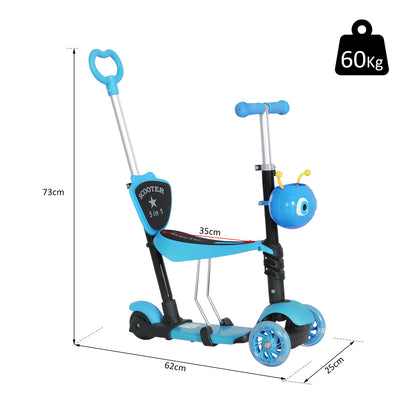 Homcom 5-in-1 Kids Kick Scooter W/Removable Seat-Blue