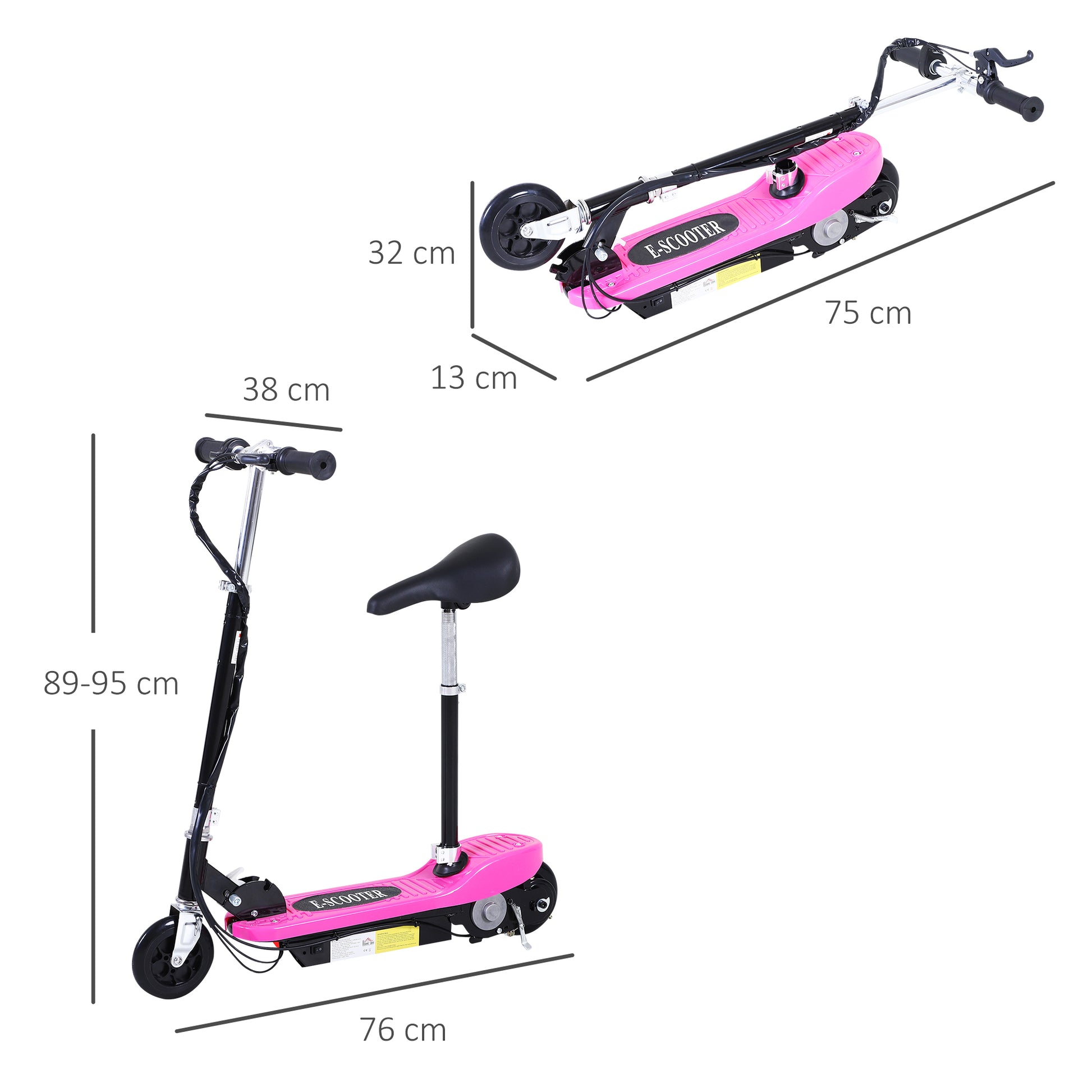 Homcom Foldable Electric Scooter Ride on for Kids 12V 120W W/Brake Kickstand-Pink