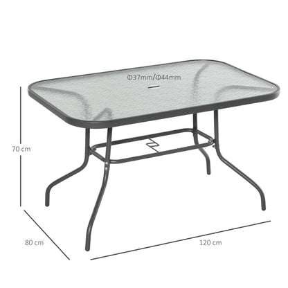 Outsunny Garden Dining Table Glass Top Metal Frame with Parasol Hole Outdoor Balcony Grey 120L x 80W cm