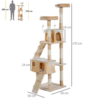 PawHut 170cm Cat Tree Kitten Kitty Scratcher Post Climbing Tower Activity Center House-Cream