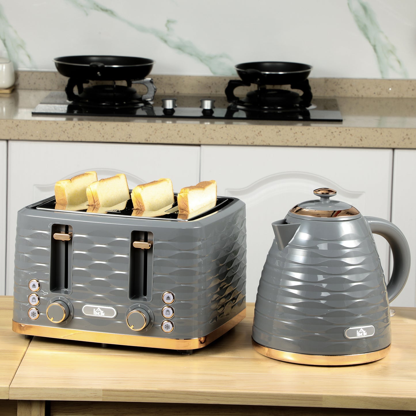 Kettle & Four Slice Toaster Set Grey by Homcom