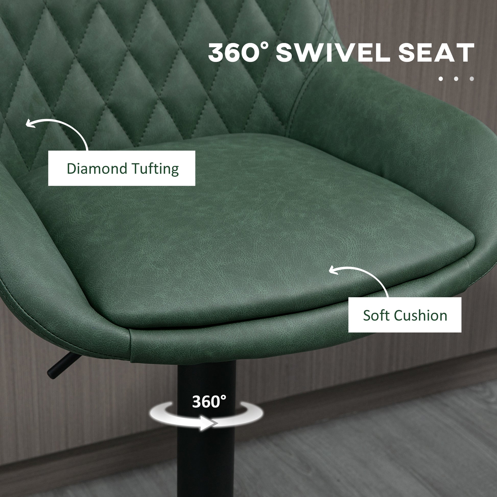 Homcom Retro Bar Stools Set Of 2 Adjustable Kitchen Stool Upholstered Bar Chairs With Back Swivel Seat Dark Green