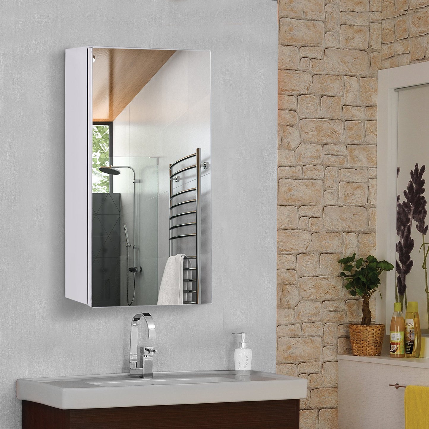 Homcom Stainless Steel Wall-mounted Bathroom Mirror Storage Cabinet 300mm (W)