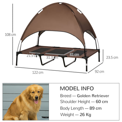 PawHut Raised Dog Bed Waterproof Elevated Pet Cot with Breathable Mesh UV Protection Canopy Coffee