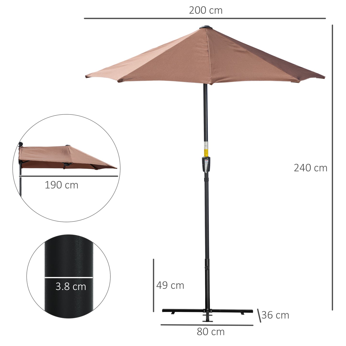 Outsunny 2m Half-Cut Garden Parasol