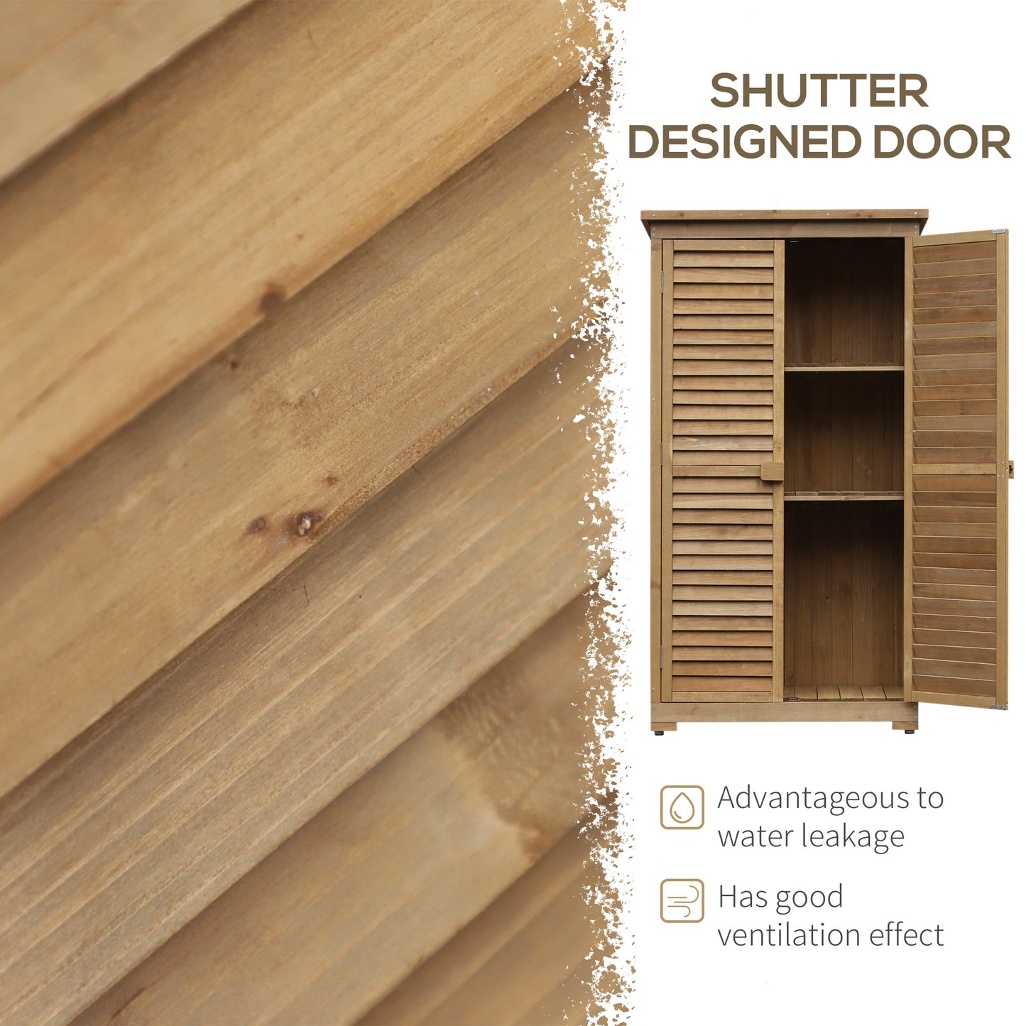 Slatted 160cm Double Door Pent Garden Store With Shelves Fir Wood Natural by Steadfast