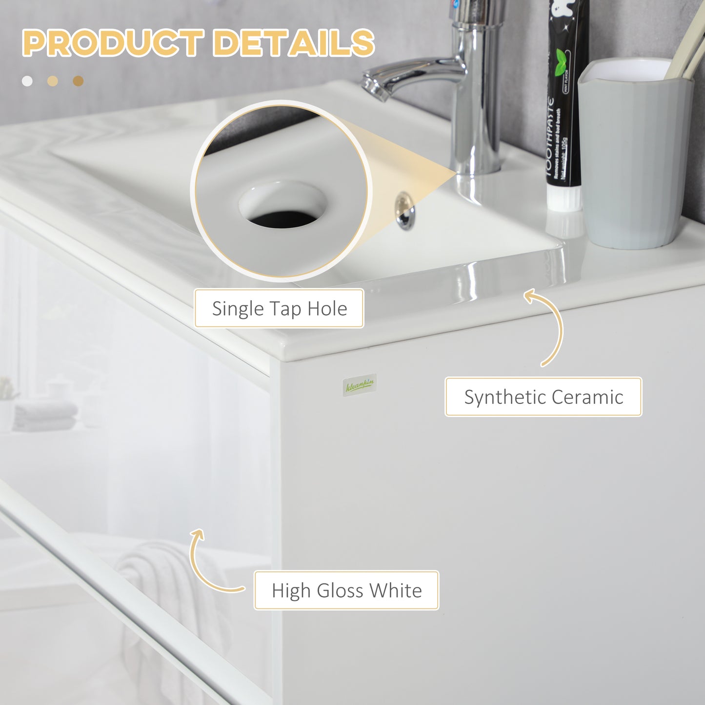 kleankin 600mm Bathroom Vanity Unit with Basin and Single Tap Hole