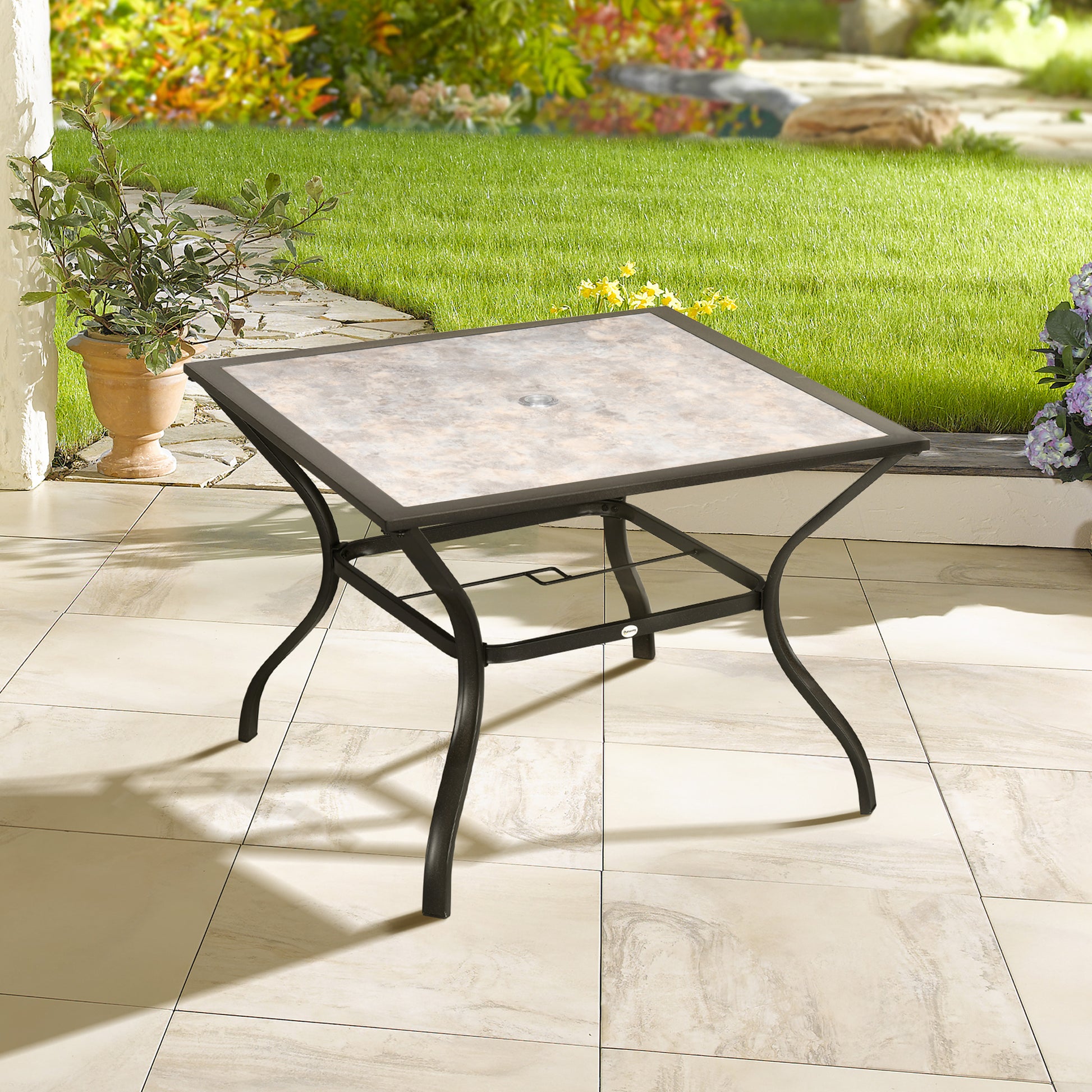 Outsunny 94 * 94 cm Garden Table with Parasol Hole