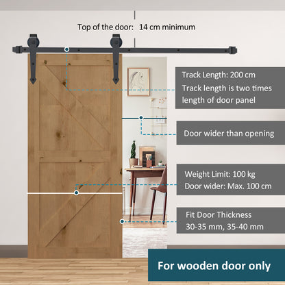 Homcom 6 ft Sliding Wood Barn Door Stainless Steel Set