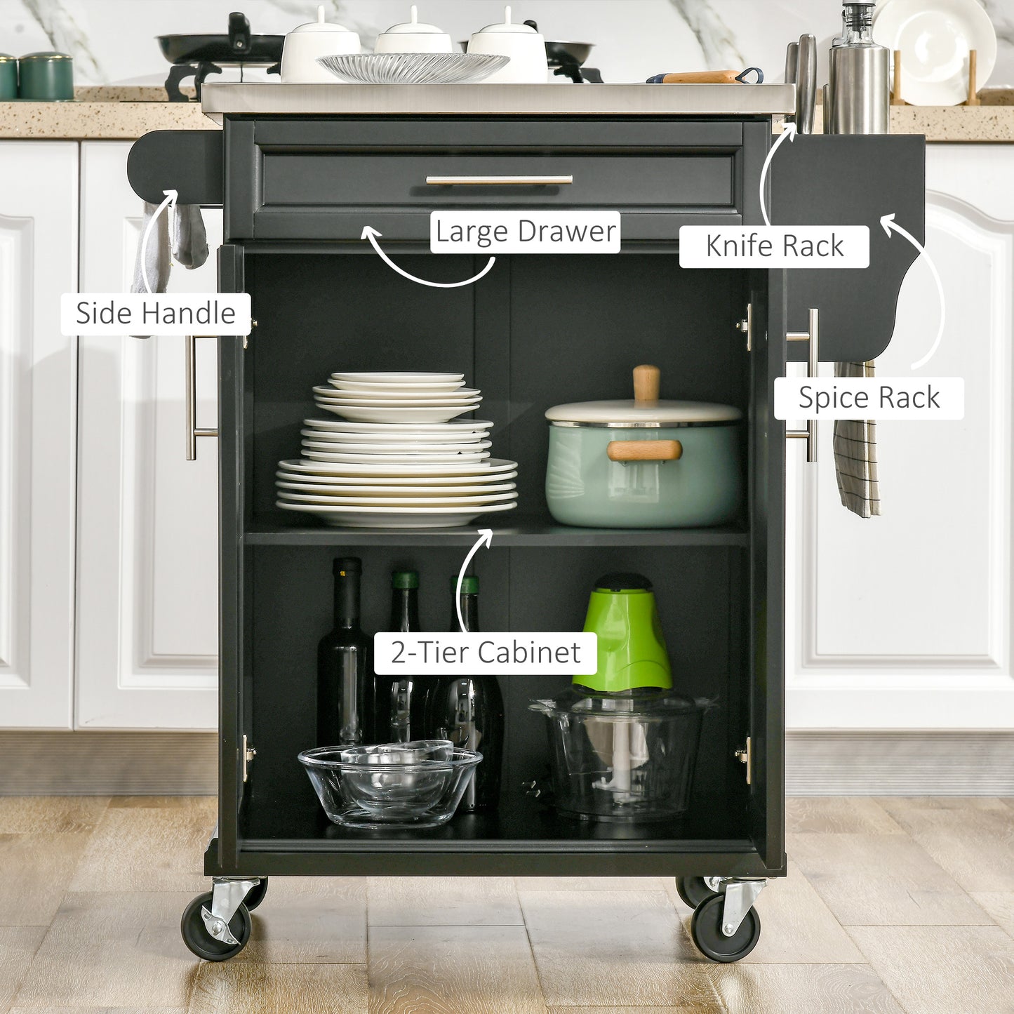 Homcom Wooden Kitchen Island on Wheels