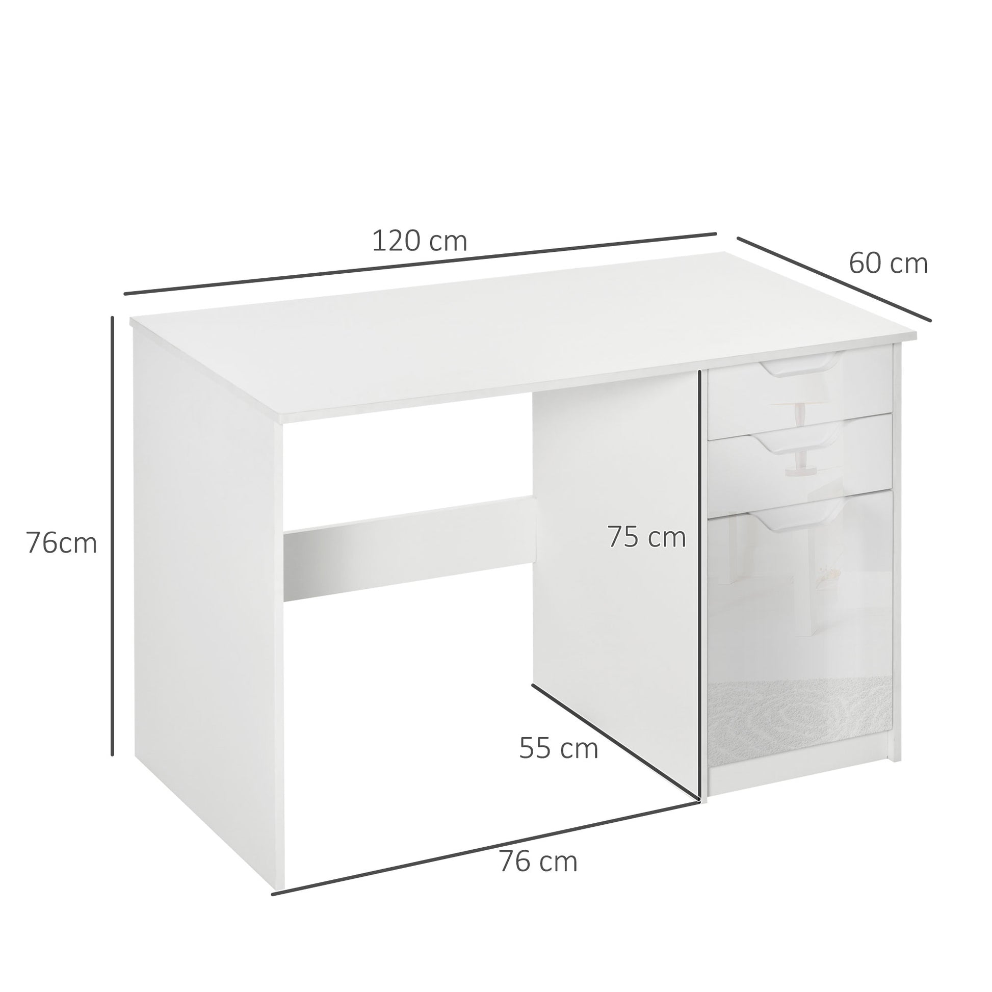 Homcom High Gloss Computer Desk with Drawers