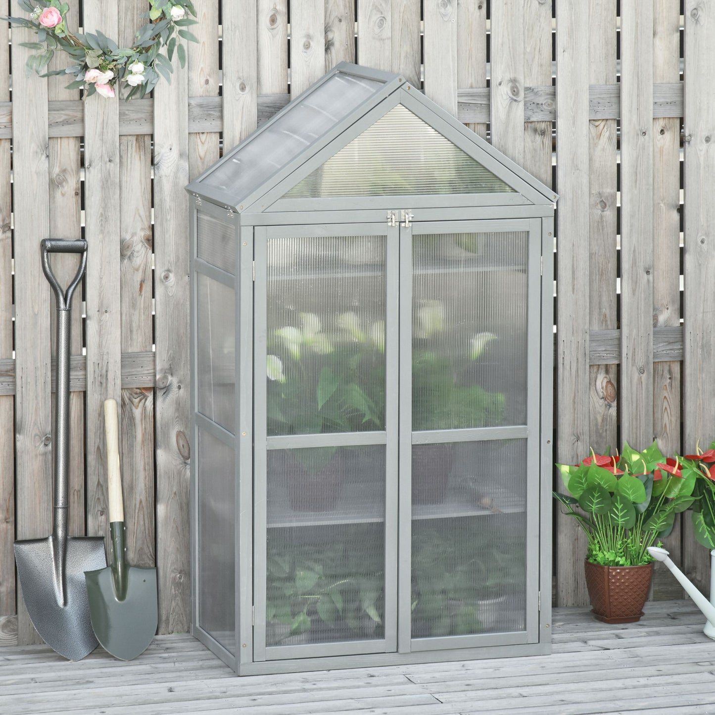 Outsunny 80 x 47 x 138cm Garden Cold Frame Polycarbonate Greenhouse with Adjustable Shelves