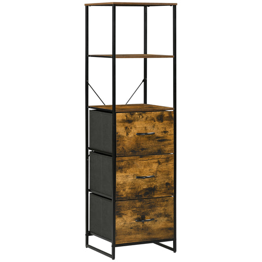 Homcom Industrial Storage Cabinet with 2 Open Shelves and 3 Foldable Fabric Drawers