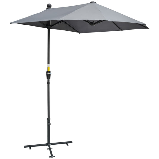 Outsunny 2m Half Parasol Market Umbrella Garden Balcony Parasol with Crank Handle