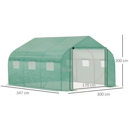 Outsunny 3.47 x 3 x 2m Walk-in Tunnel Greenhouse w/ Roll Up Door and 6 Windows