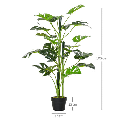 Outsunny 100cm/3.3FT Artificial Monstera Tree Decorative Cheese Plant 21 Leaves with Nursery Pot