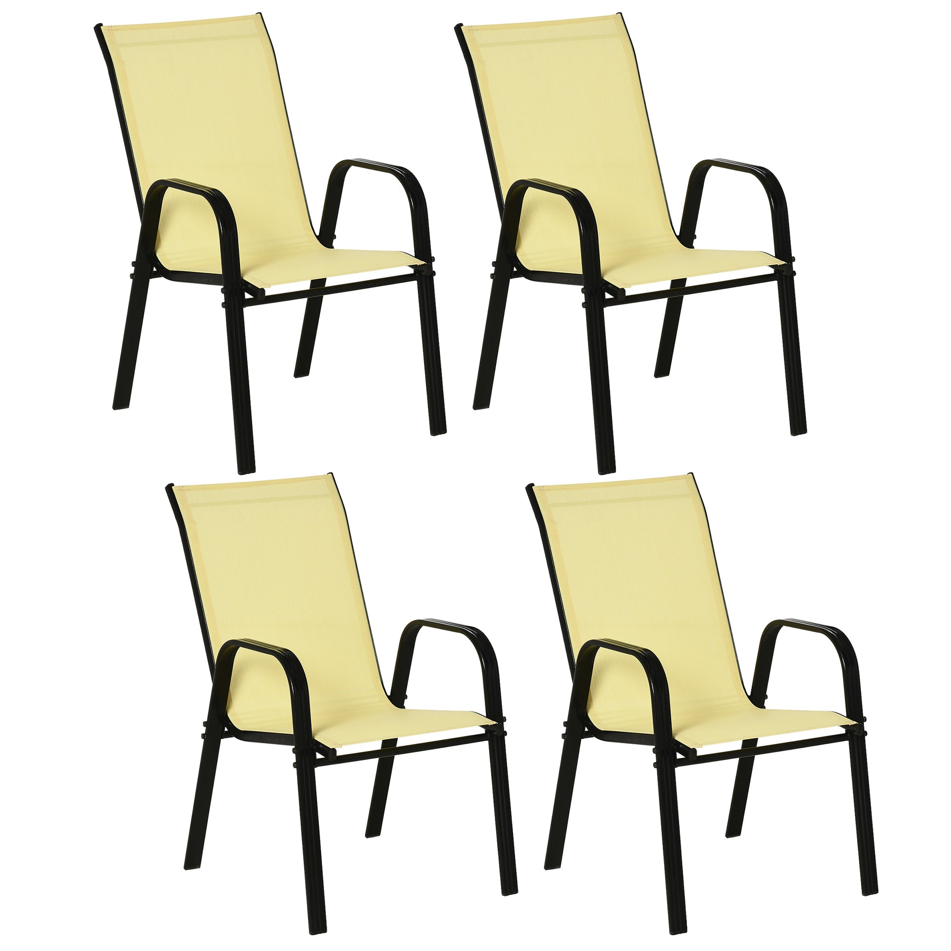 Outsunny Set of 4 Garden Dining Chair Set Stackable Outdoor Patio Furniture Set with High Back and Armrest