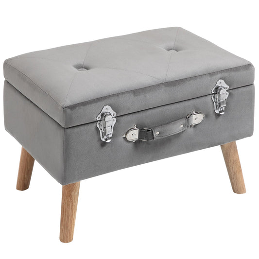 Faux Velvet Upholstered Ottoman Trunk w/ Wooden Legs Grey-0