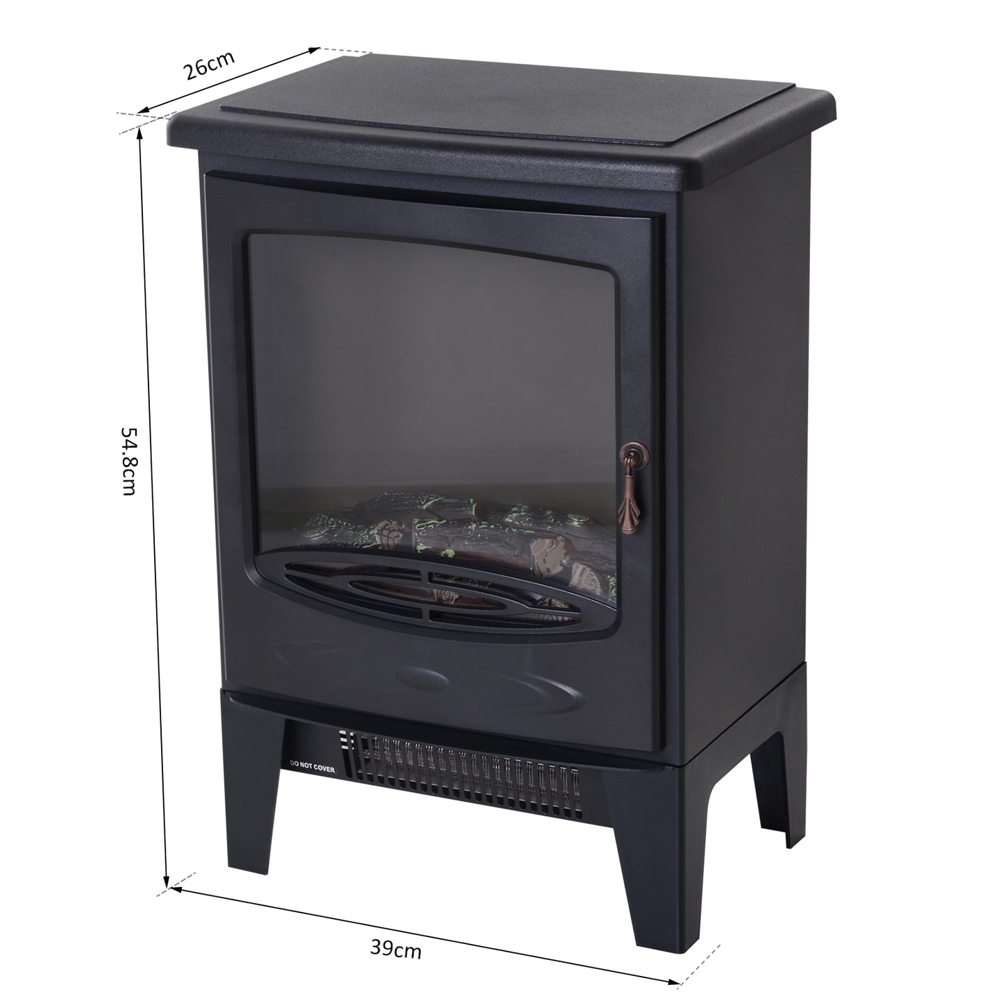 Homcom Electric Heater Freestanding Fireplace Artificial Flame Effect w/ Safety Thermostat 950w/1850W Tempered Glass Casing-Black