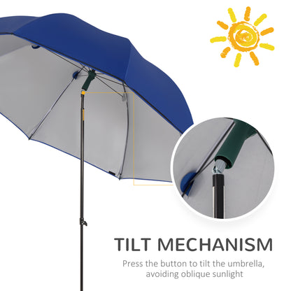 Outsunny 2m Beach Parasol Fishing Umbrella Brolly with Sides and Push Botton Tilt Sun Shade Shelter with Carry Bag