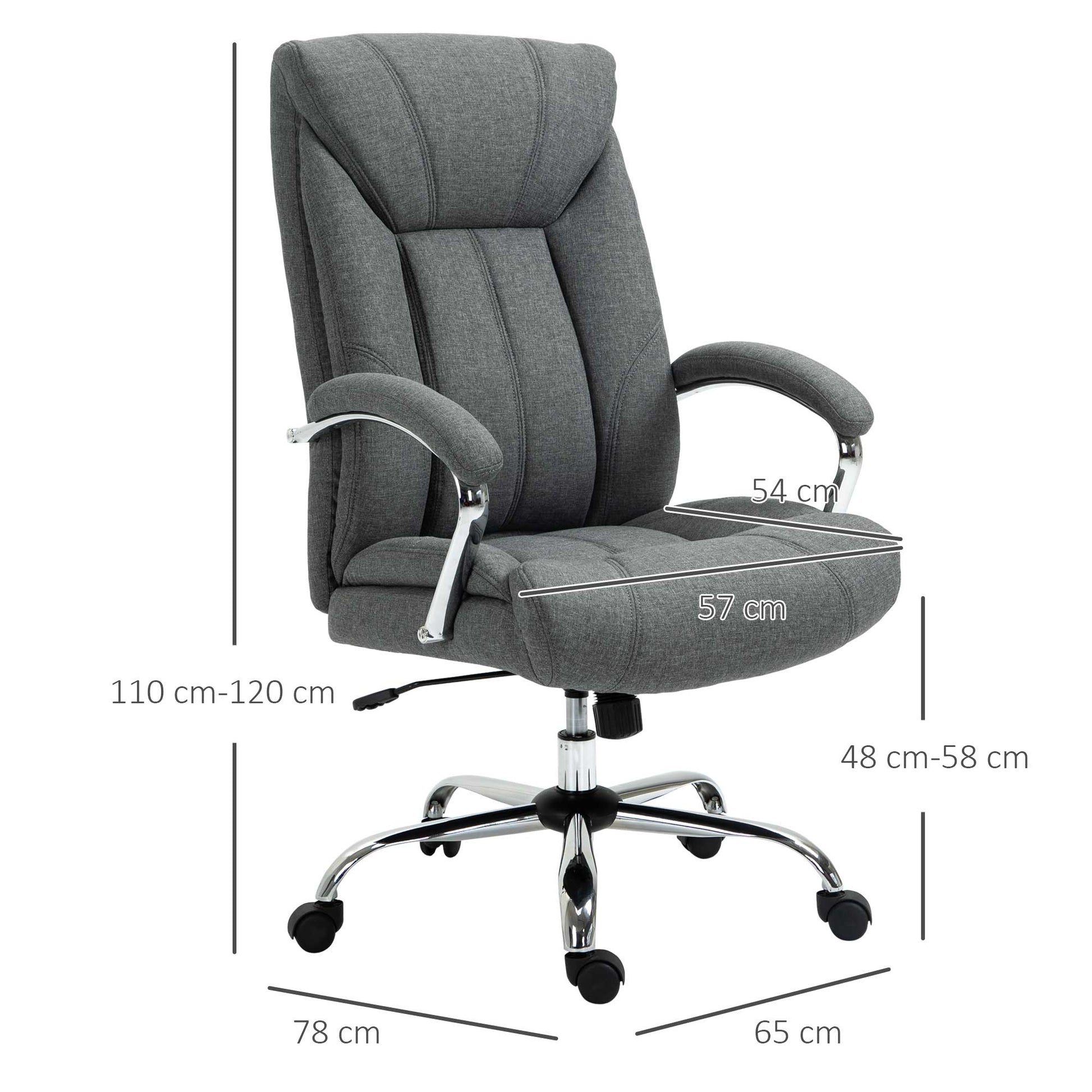 Vinsetto Home Office Chair Linen Fabric Computer Chair With Adjustable Height Armrests Swivel Wheels Grey