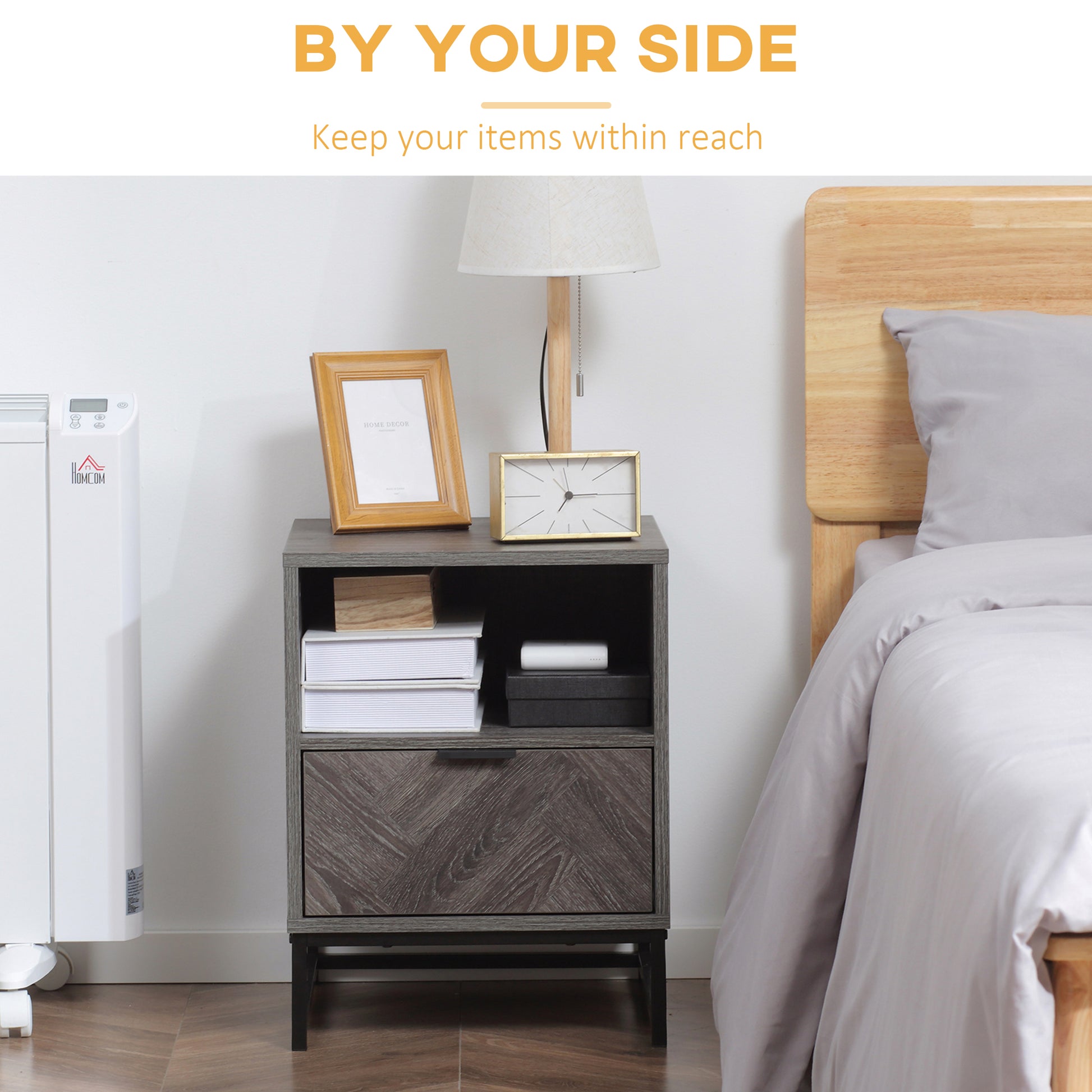 Homcom Bedside Table with Drawer and Shelf