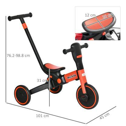 Homcom 4-In-1 Tricycle For Kids Baby Trike With Adjustable Push Handle Detachable Foot Rest For 18-60 Months Red