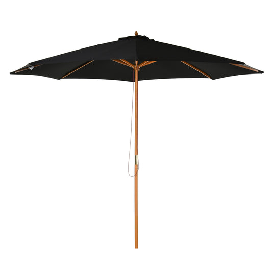 Outsunny 3(m) Fir Wooden Parasol Garden Umbrellas 8 Ribs Bamboo Sun Shade Patio Outdoor Umbrella Canopy