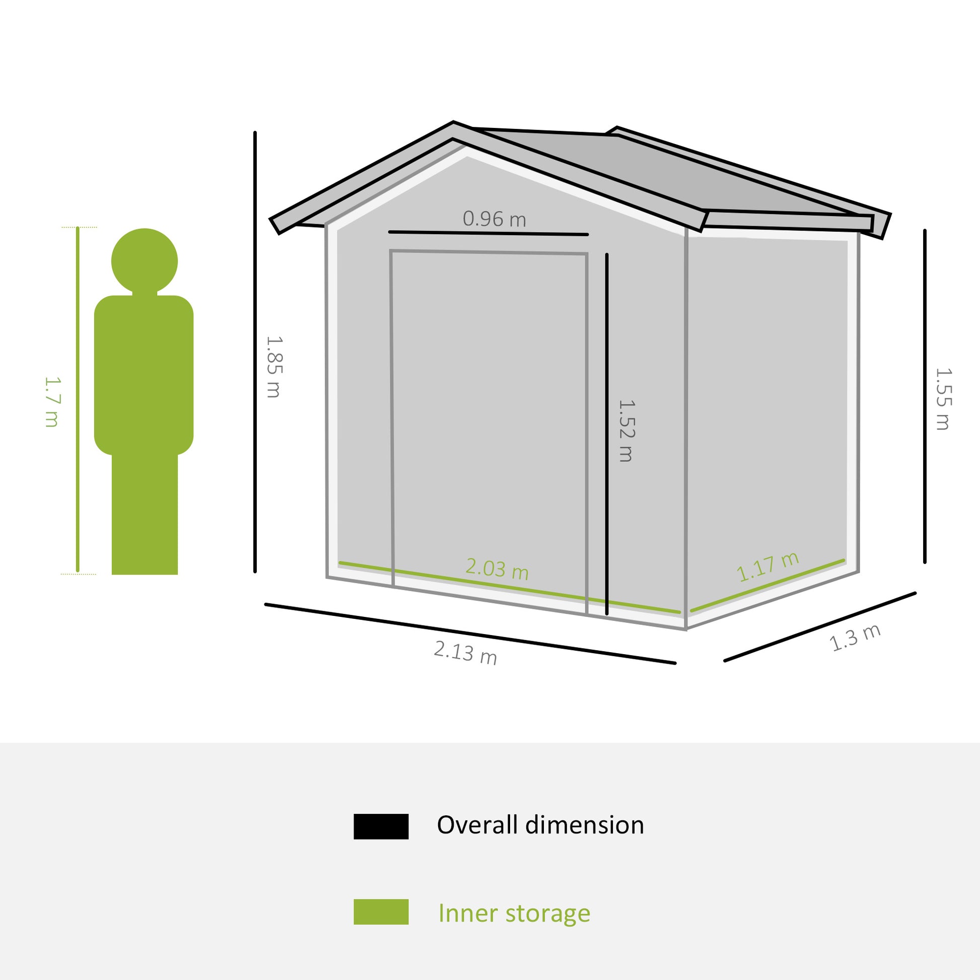 Galvanised 7 x 4' Double Door Reverse Apex Garden Shed Lockable Steel Green by Steadfast