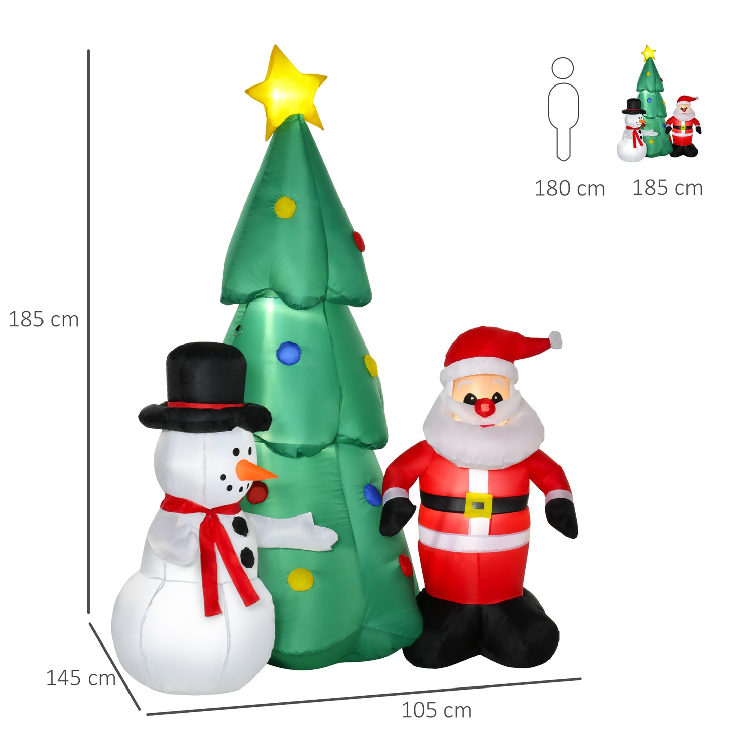 Homcom 6ft Christmas Inflatable Tree Snowmen Santa Claus Outdoor Decoration for Garden