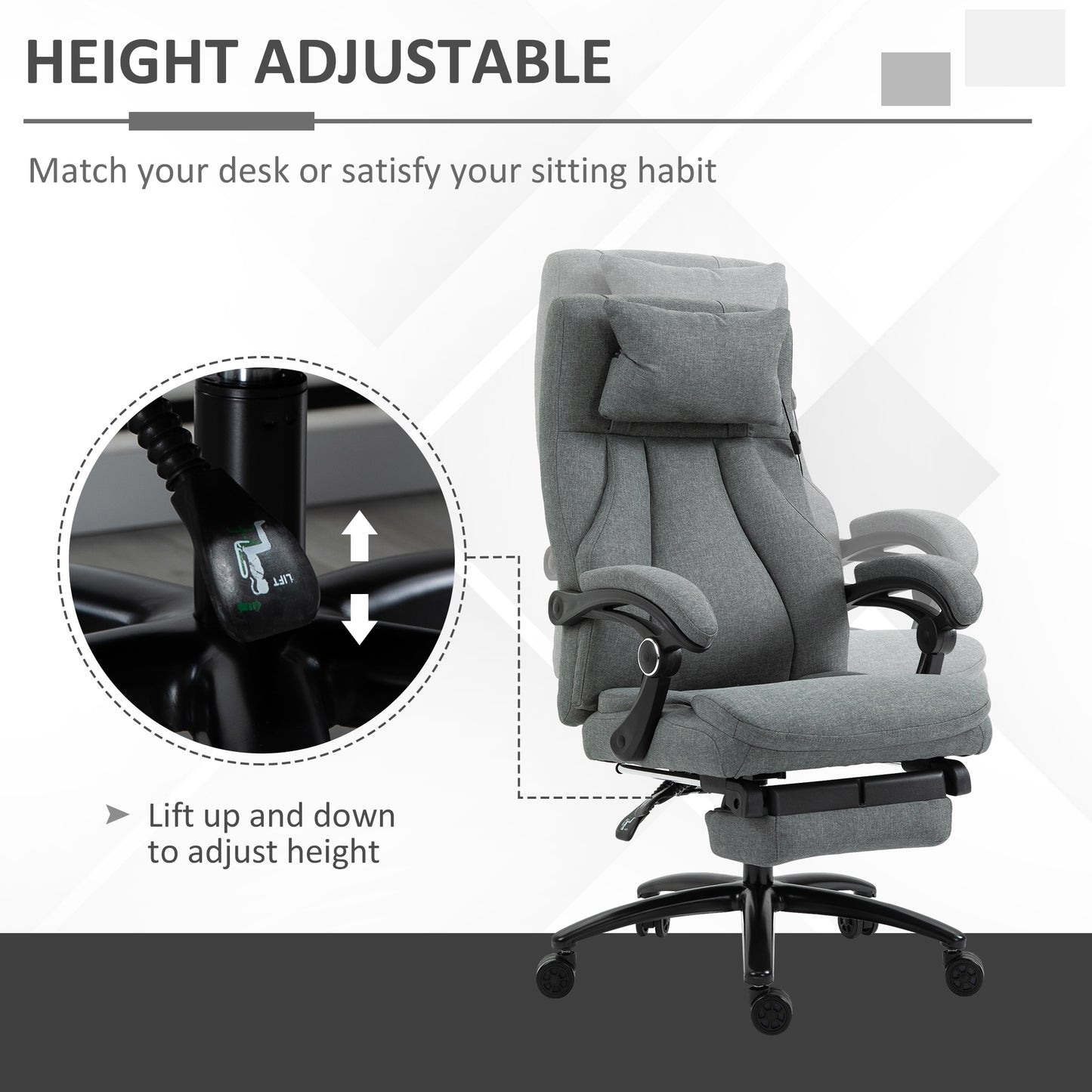 Vinsetto Office Chair 2-Point Removable Vibration Massage Pillow Executive Ergonomic Usb Power Adjustable Height 360 Swivel Grey