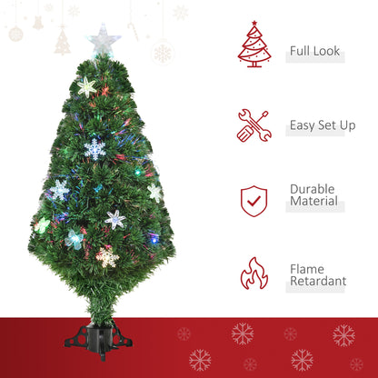 Homcom 4FT Prelit Artificial Christmas Tree Fiber Optic LED Light Holiday Home Xmas Decoration Tree with Foldable Feet