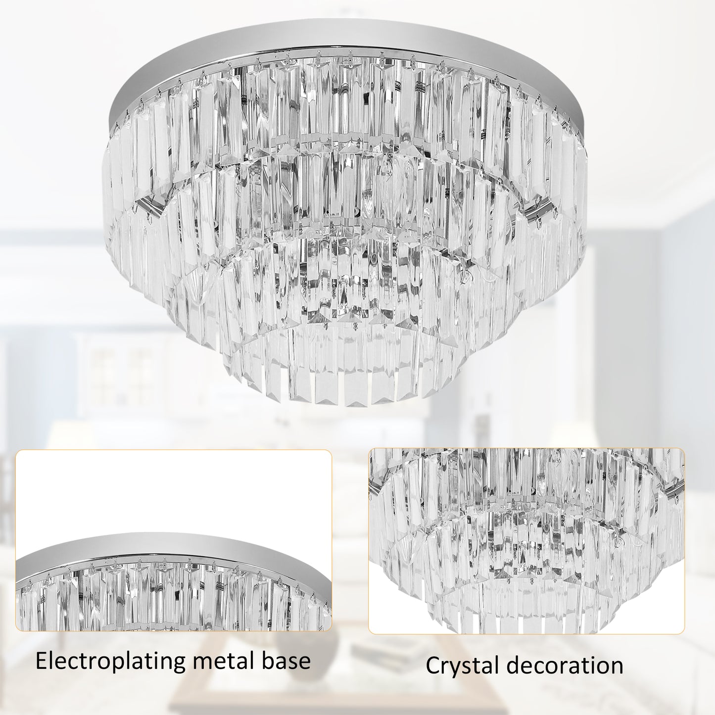 Homcom Round Crystal Ceiling Lamp 7 Lights Chandelier Mounted Fixture For Living Room Dining Room Hallway Modern