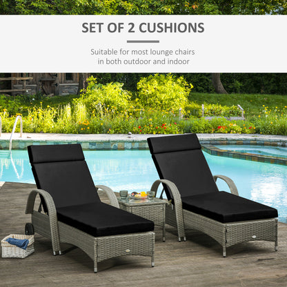 Outsunny Set Of 2 Sun Lounger Cushions Replacement Cushions For Rattan Furniture With Ties 196 X 55 cm Black