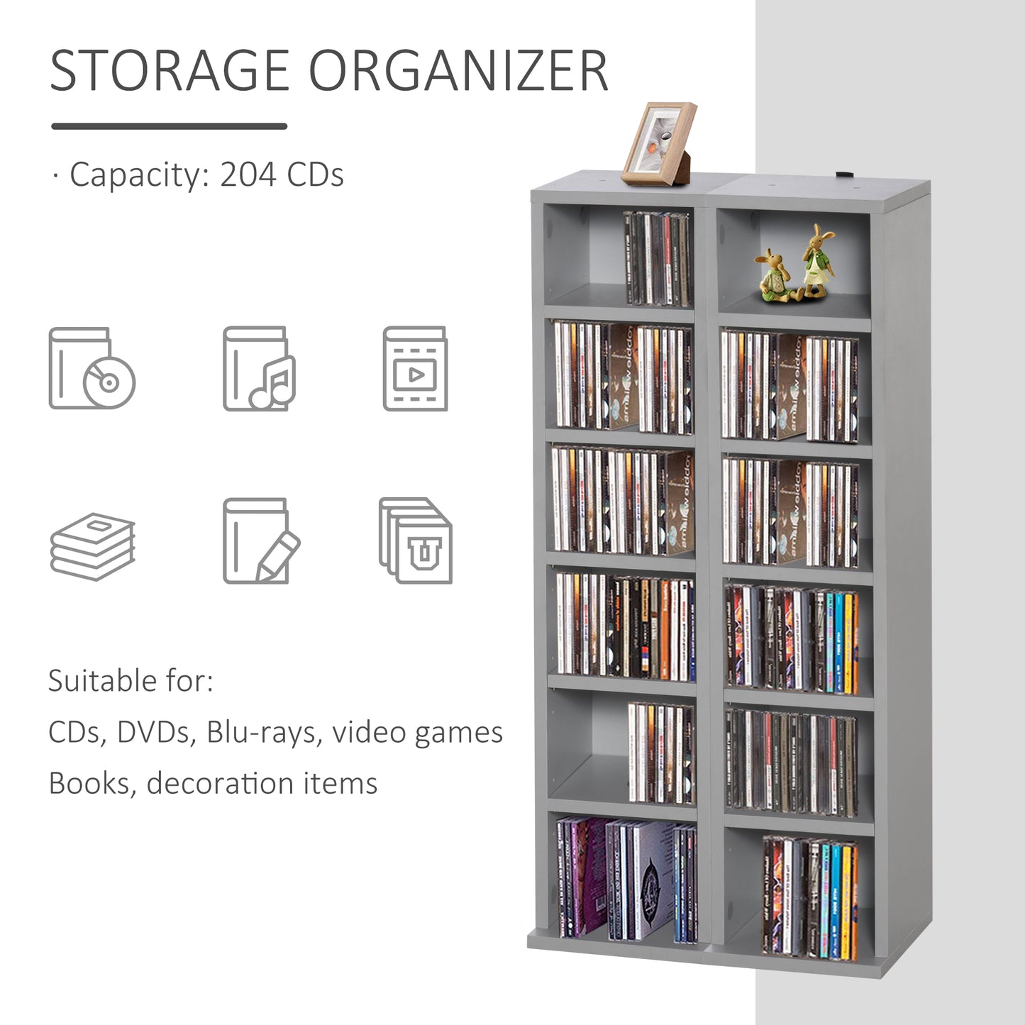 Homcom 12-Shelf Tall Media Storage Unit - Grey