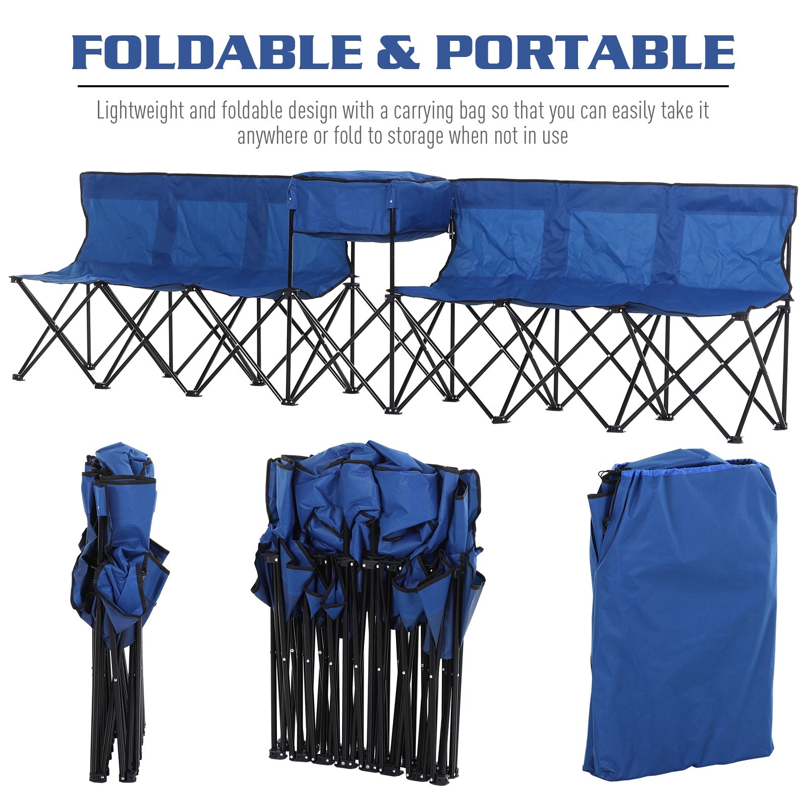 Outsunny 6-Seater Folding Steel Camping Bench w/ Cooler Bag Blue