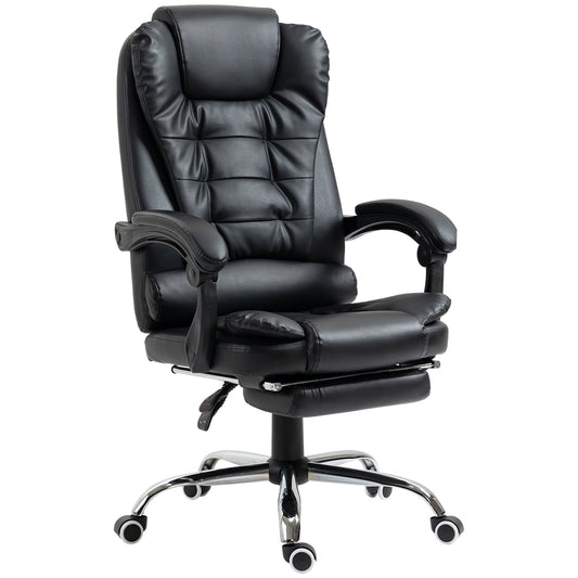 Executive Office Chair, All-round Adjustable PU Leather Home Office Chair with Swivel Wheels, Reclining Backrest, Retractable Footrest, Black-0