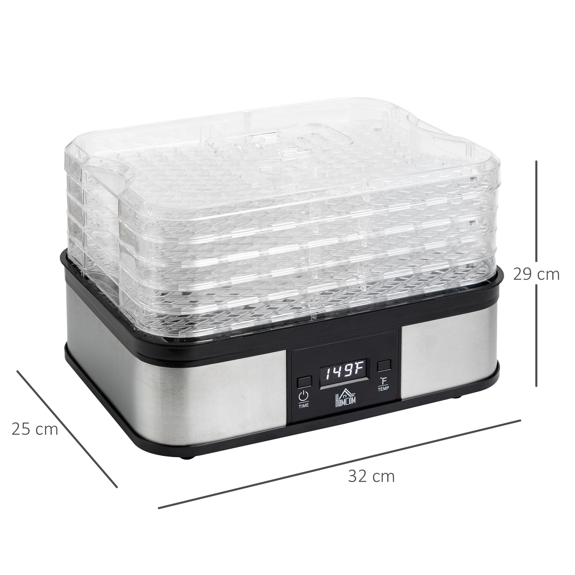 245W 5Kg Five Tray Food Dehydrator With Timer Silver by Homcom