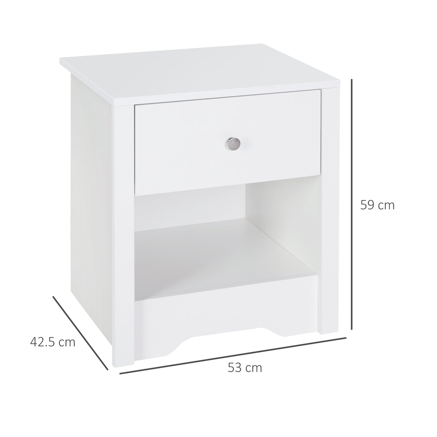 Homcom 53Wx42.5Dx59H cm Bedside Table-White