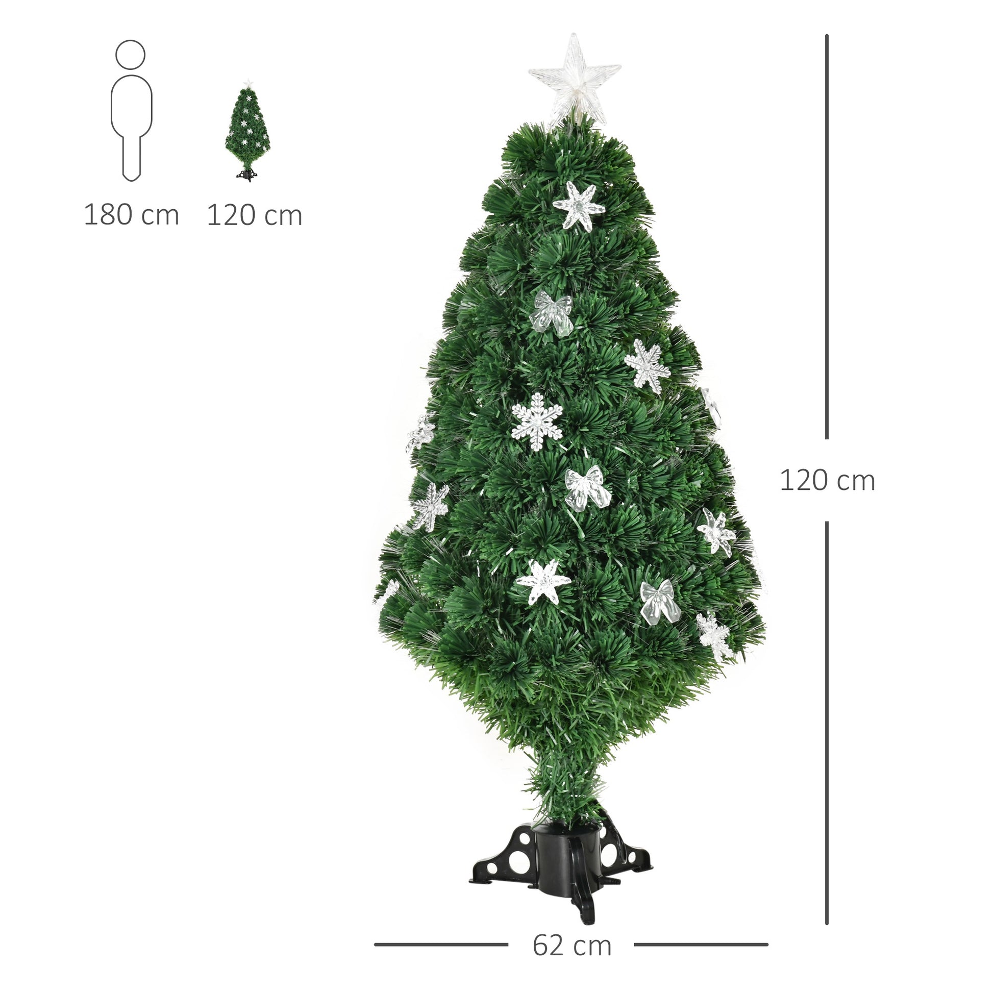 Homcom 4FT Prelit Artificial Christmas Tree Fiber Optic LED Light Holiday Home Xmas Decoration Tree with Foldable Feet