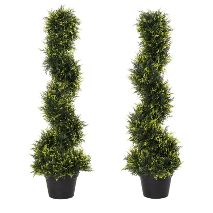 Outsunny Set Of 2 90cm/3FT Artificial Spiral Topiary Trees w/ Pot Fake Indoor Outdoor Greenery Plant Home Office Garden Décor Green