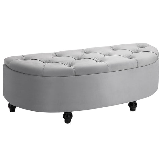 Homcom Semi-Circle Bed End Bench Ottoman with Storage Tufted Upholstered Accent Seat Footrest Stool with Rubberwood Legs for Bedroom & Entryway