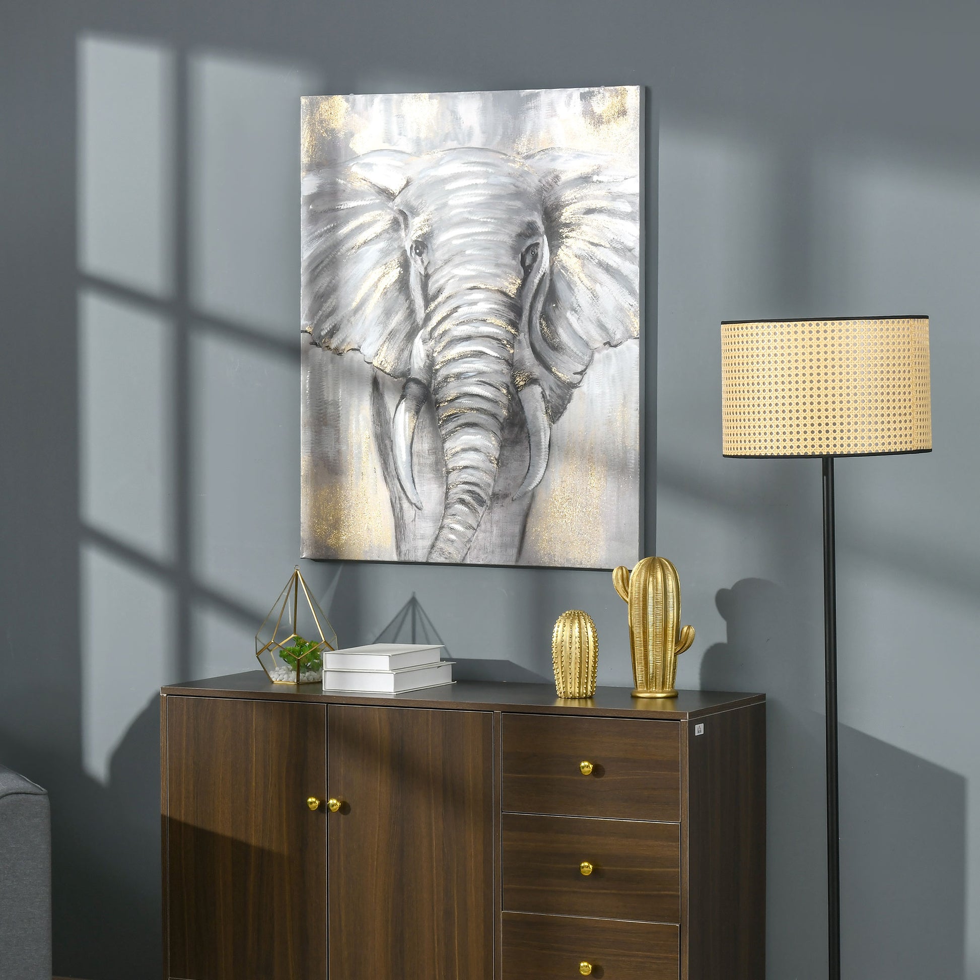 Homcom Hand-Painted Metal Canvas Wall Art Grey African Elephant